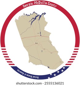 Map of McDuffie County in Georgia, USA arranged in a circle.