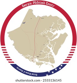 Map of McIntosh County in Georgia, USA arranged in a circle.