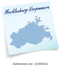 Map of Mecklenburg-Western Pomerania as sticky note in blue