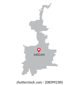 Mapa de la ciudad de Medan en el norte de Sumatra, Indonesia con ubicación de icono
