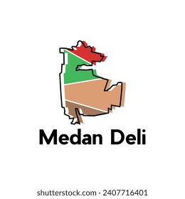 Map of Medan Deli City modern outline, High detailed vector illustration Design Template, suitable for your company