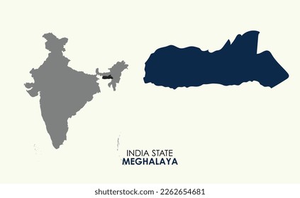 Map of Meghalaya , Map of Meghalaya with India, Map of Meghalaya state of  India Vector Illustration, map of Meghalaya with solid color, India.