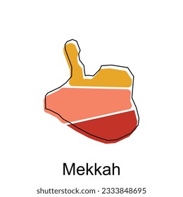 Mapa de la plantilla de diseño de Mekkah, World Map International vectorial Template con el estilo de esbozo de dibujo gráfico aislado en fondo blanco