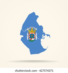 Map of Melilla in Melilla flag colors
