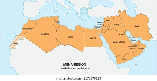 Mapa de la región de Mena, Oriente Medio y África del Norte