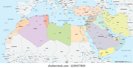 Map of the Mena Region, Middle East and North Africa svg