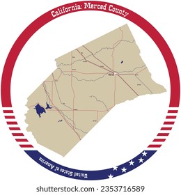 Map of Merced County in California, USA arranged in a circle.