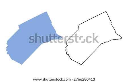 Map of Merced County (California, USA) on white background. Map in different styles of outline and blue silhouette