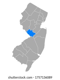 Mapa de Mercer en Nueva Jersey en blanco