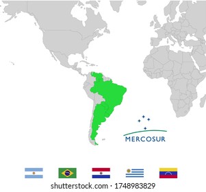 Map Of Mercosur/Mercosul Countries And Flags