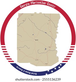 Map of Meriwether County in Georgia, USA arranged in a circle.