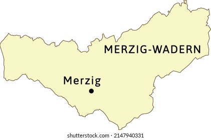 Mapa del distrito Merzig-Wadern del estado de Sarre en la República Federal de Alemania. La ciudad capital es Merzig