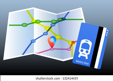Map. Metro line. Pointer