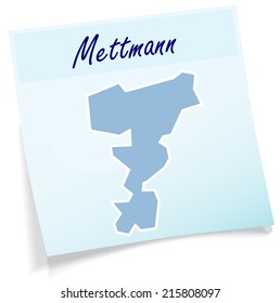 Map of Mettmann as sticky note in blue