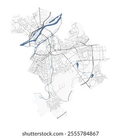 Map of Metz, France. Detailed city vector map, metropolitan area. Streetmap with roads.