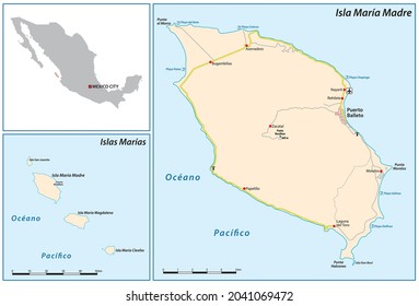 Map of the Mexican archipelago of Marias Islands in the Pacific Ocean