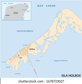 Map of the Mexican island of Holbox in the north of the Yucatan Peninsula, Mexico