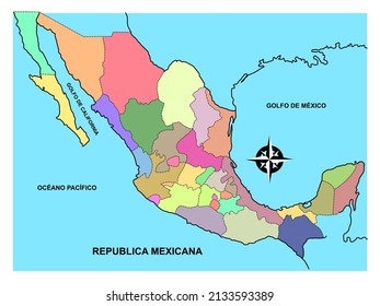 Map of the Mexican Republic in color, with political division