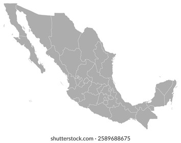 Map of the Mexican Republic or Mexico with political division, infographic style, with political division	