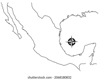 Map of the Mexican Republic or Mexico without political division in black and white