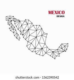 Map of Mexico from abstract lines of puree and point scales on a white background in black and white. 3D mesh polygonal line network. Vector illustration