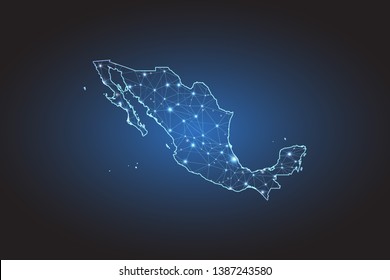 Map of Mexico - Abstract mash line and point scales on circuit dark background. Wire frame 3D mesh polygonal network line, design sphere, dot and structure. Vector illustration eps 10.
