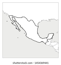 Map of Mexico black thick outline highlighted with neighbor countries.