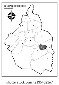 Map of Mexico City or CDMX without names of the mayors