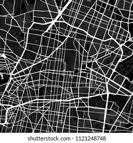 Map of Mexico City, Mexico. Dark background version for infographic and marketing projects. This map of Mexico City contains typical landmarks with streets, waterways and railways