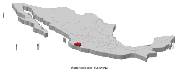 Map - Mexico, Colima - 3D-Illustration