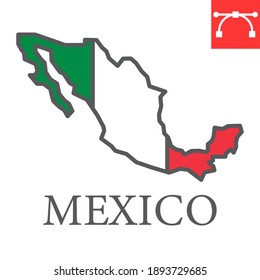 Map of Mexico color line icon, country and geography, mexico map flag sign vector graphics, editable stroke filled outline icon, eps 10