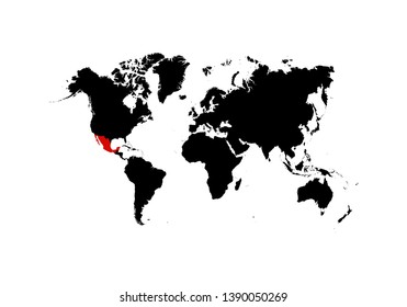 The map of Mexico is highlighted in red on the world map - Vector