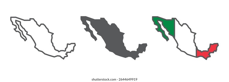 Map of Mexico icon collection, country and geography, Mexico map sign vector set graphics, editable stroke linear icon, eps 10