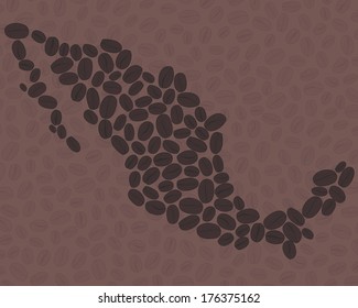 Map of  Mexico made out of coffee beans. Pale coffee-coloured background.