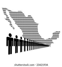 Map of Mexico made of people with line of men
