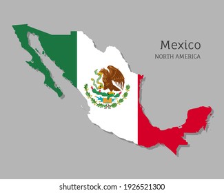 Map of Mexico with national flag. Highly detailed editable map of Mexico, North America country territory borders. Political or geographical design element vector illustration on gray background