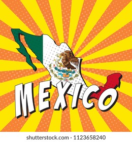 map of mexico with national flag in retro comic style