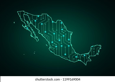 Map of Mexico, network line, design sphere, dot and structure on dark background with Map Mexico, Circuit board. Vector illustration. Eps 10