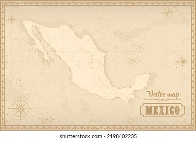 Map of Mexico in the old style, brown graphics in retro fantasy style