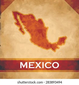 The map of Mexico on parchment with dark red ribbons