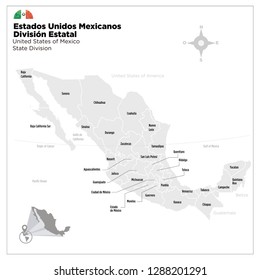Map of Mexico with political division of states