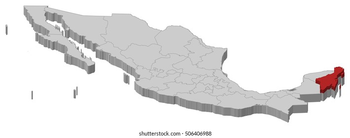 Map - Mexico, Quintana Roo - 3D-Illustration