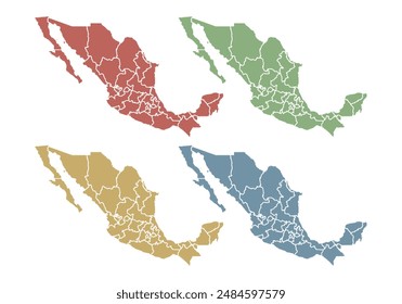 Karte von Mexiko rot, grün, gelb und blau