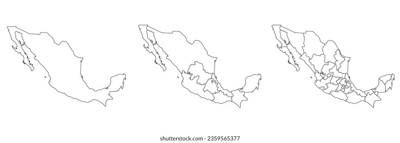 Map of Mexico set. Mexican map set.