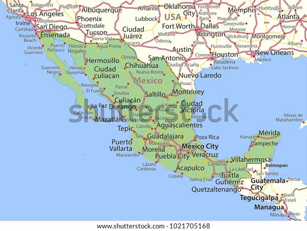 Maps Show The Roads Country Borders And Cities Map Mexico Shows Country Borders Place Stock Vector (Royalty Free)  1021705168 | Shutterstock