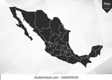 Map Of Mexico , Vector Illustration Eps 10 On White Polygon Background.