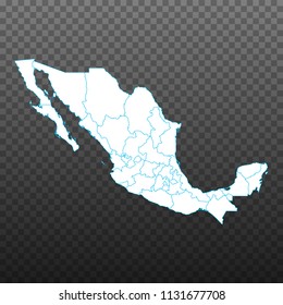 Map of Mexico. Vector illustration on transparent background. Items are placed on separate layers and editable. Vector illustration eps 10.