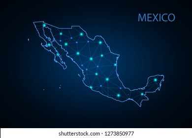 Map of Mexico. Wire frame 3D mesh polygonal network line, design sphere, dot and structure. communications map of Mexico. Vector Illustration EPS10. - Vector