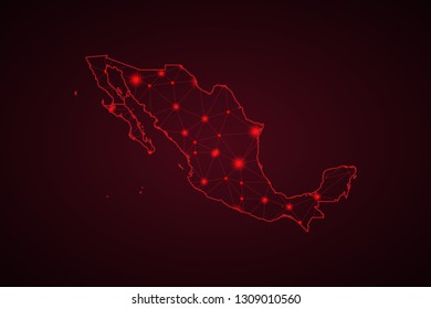 Map of Mexico. Wire frame 3D mesh polygonal network line, design sphere, dot and structure. communications map of Mexico. Vector Illustration EPS10. - Vector