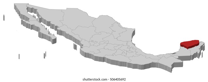 Map - Mexico, Yucatan - 3D-Illustration